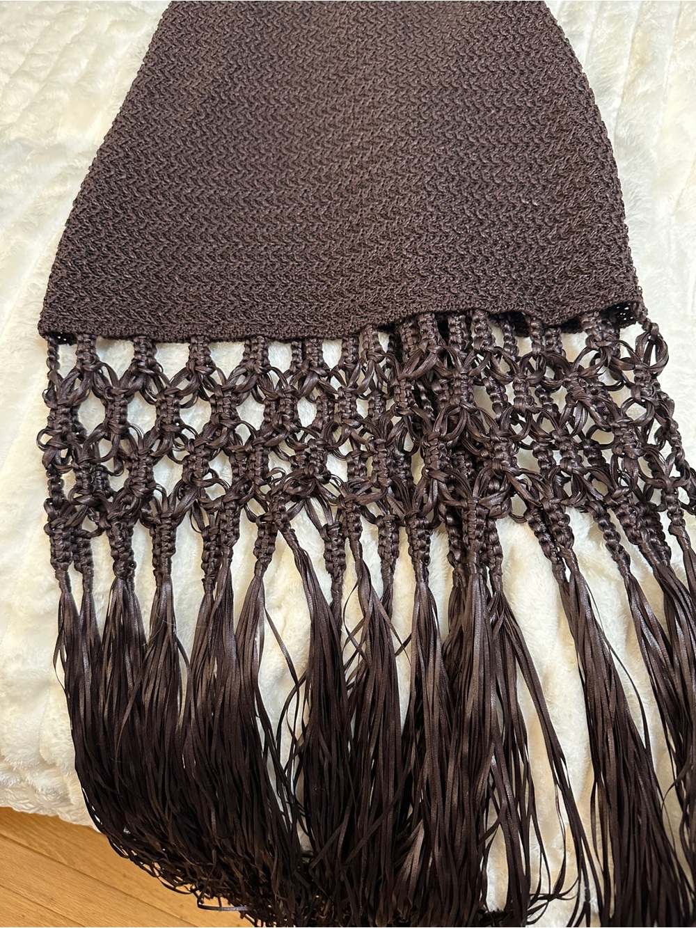 H&M Viral Brown Crochet Fringe Maxi Dress size Medium - Picture 13 of 14
